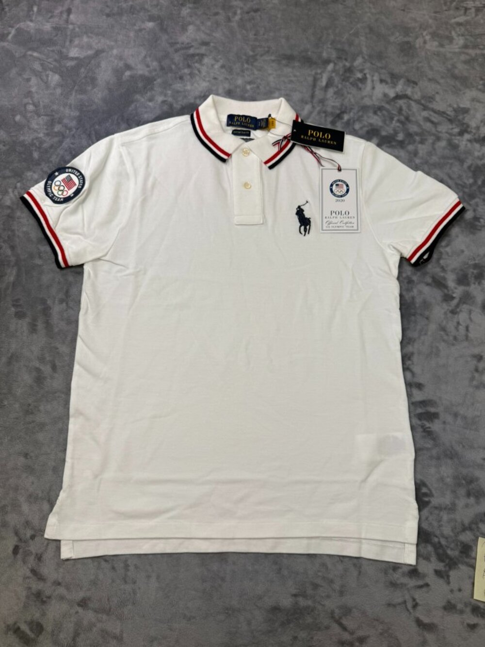 Polo Ralph Lauren 2020 U.S. Olympic Team Polo Shirt Custom Slim Fit White Size S